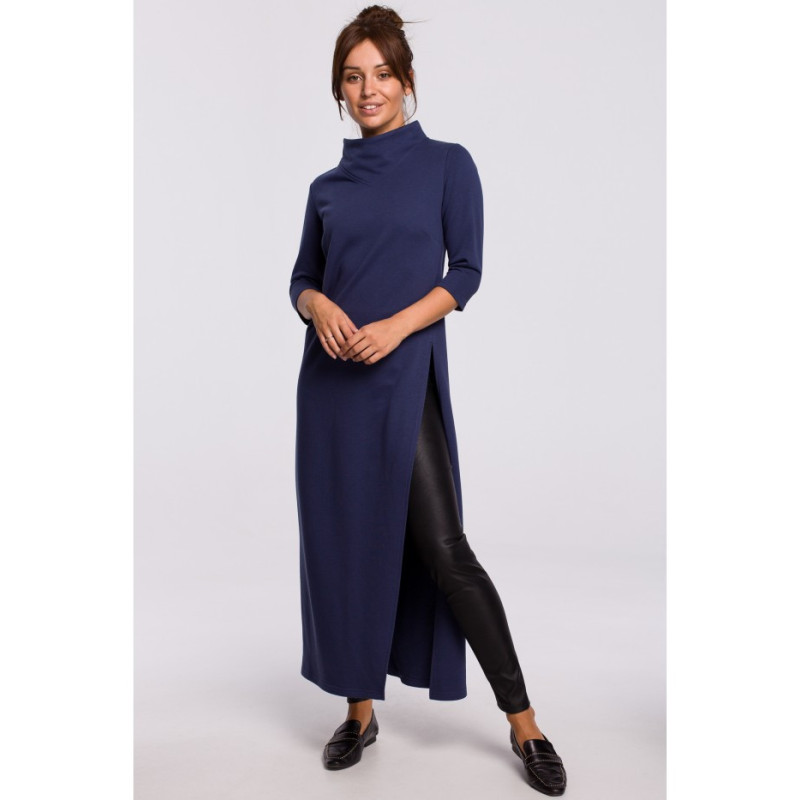 B163 Long tunic with slit - blue