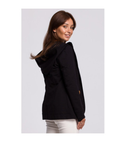 B180 Straight unbuttoned jacket with hood - black