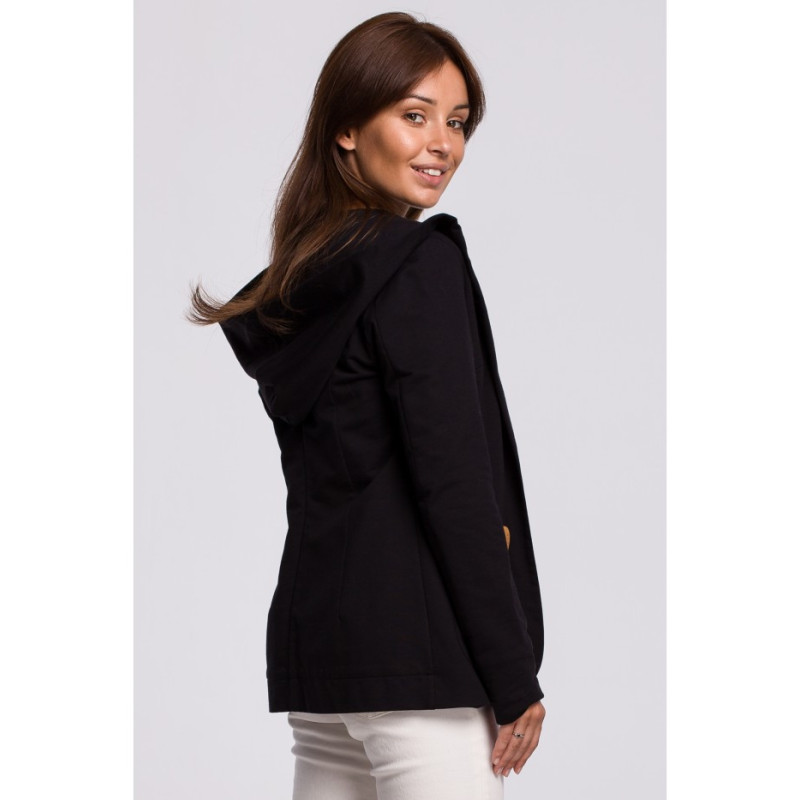 B180 Straight unbuttoned jacket with hood - black