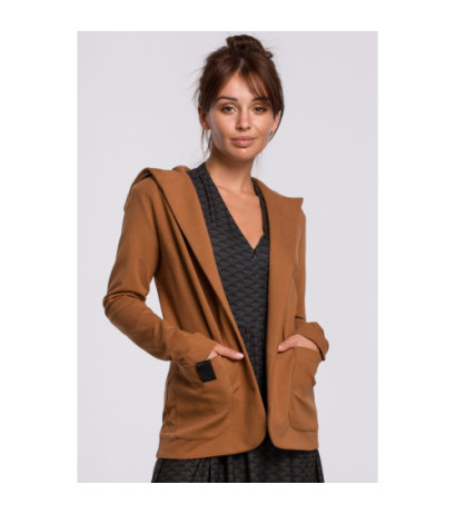 B180 Straight unbuttoned jacket with hood - caramel