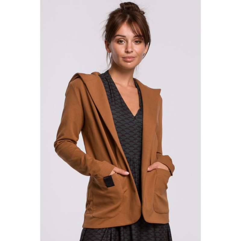 B180 Straight unbuttoned jacket with hood - caramel