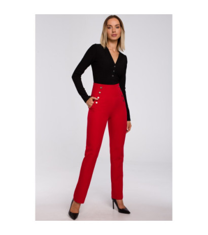 M530 High-waisted pants with decorative press-studs - red