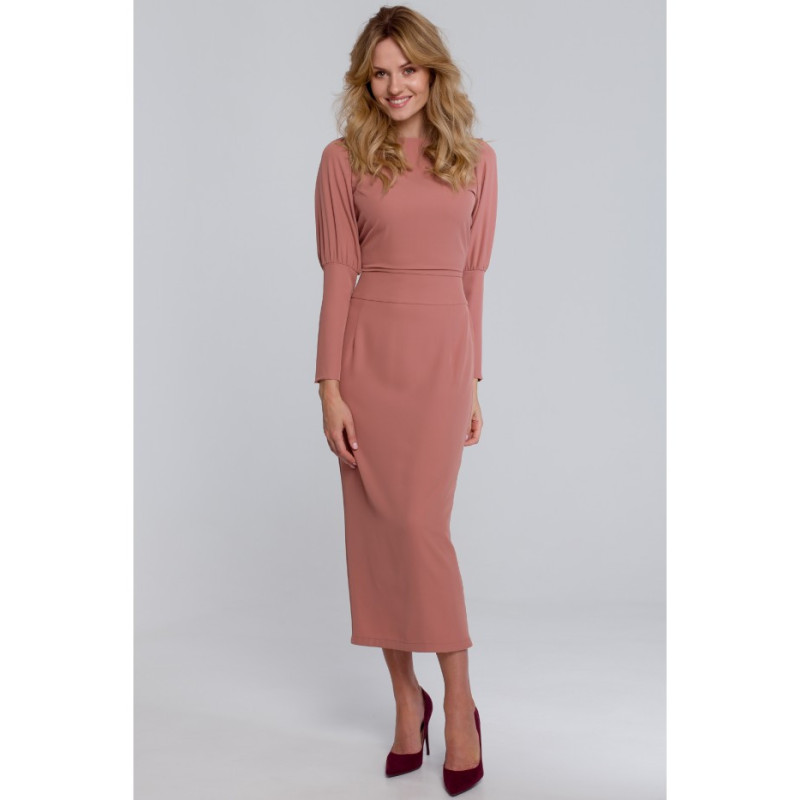 K079 Midi dress with high cuffs - rose