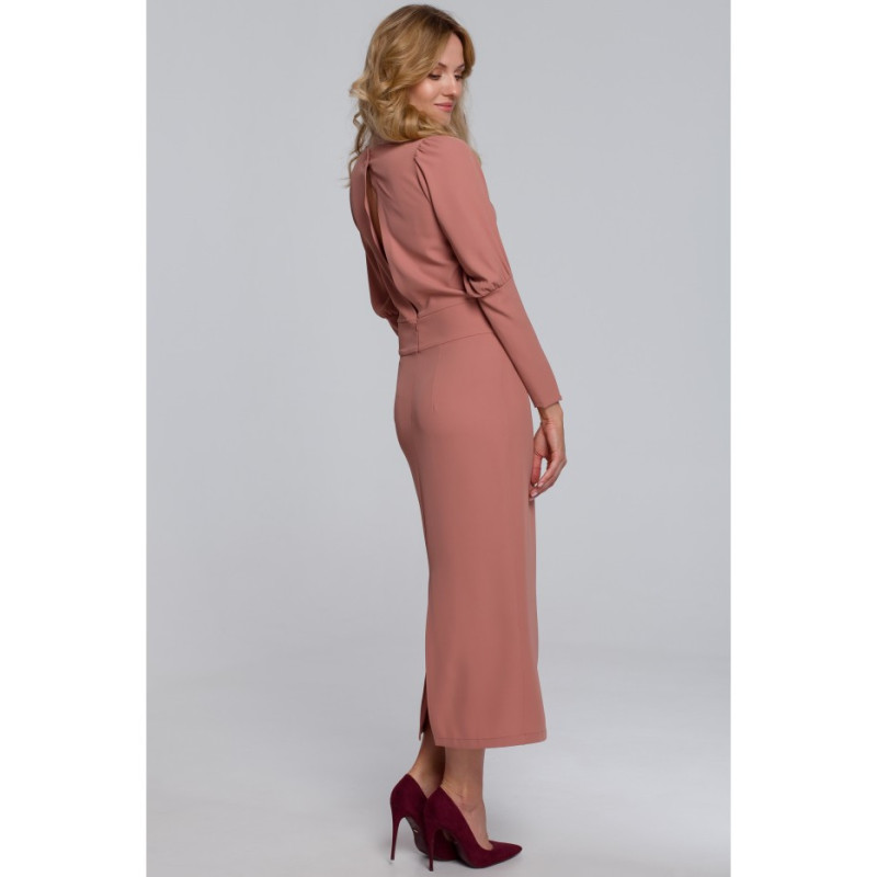 K079 Midi dress with high cuffs - rose