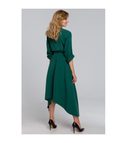 K086 Dress with asymmetrical bottom - green