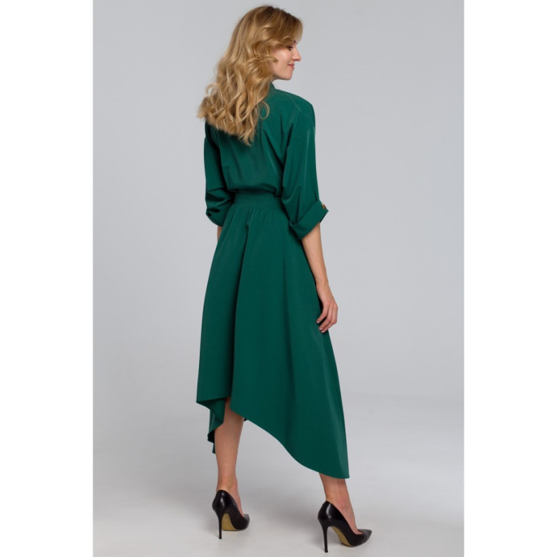 K086 Dress with asymmetrical bottom - green