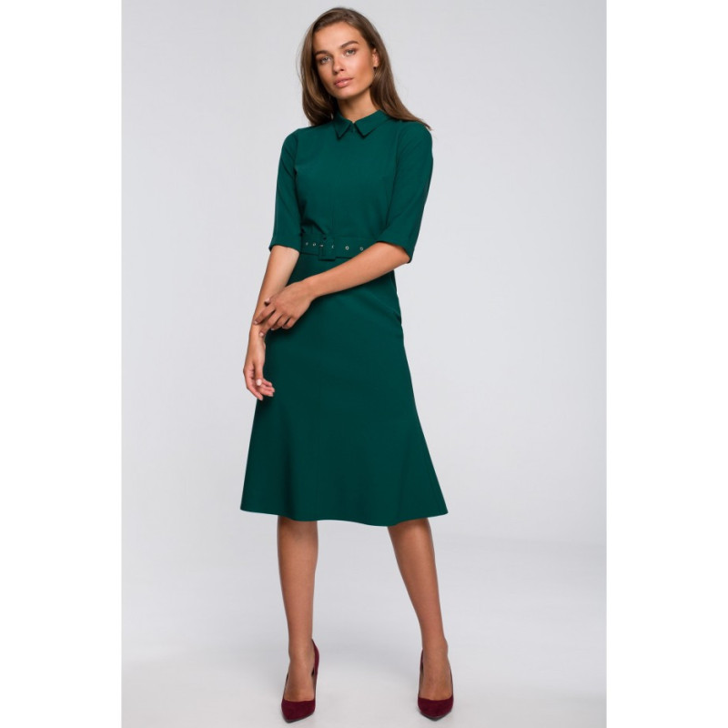 S231 Dress with collar and front zipper - green