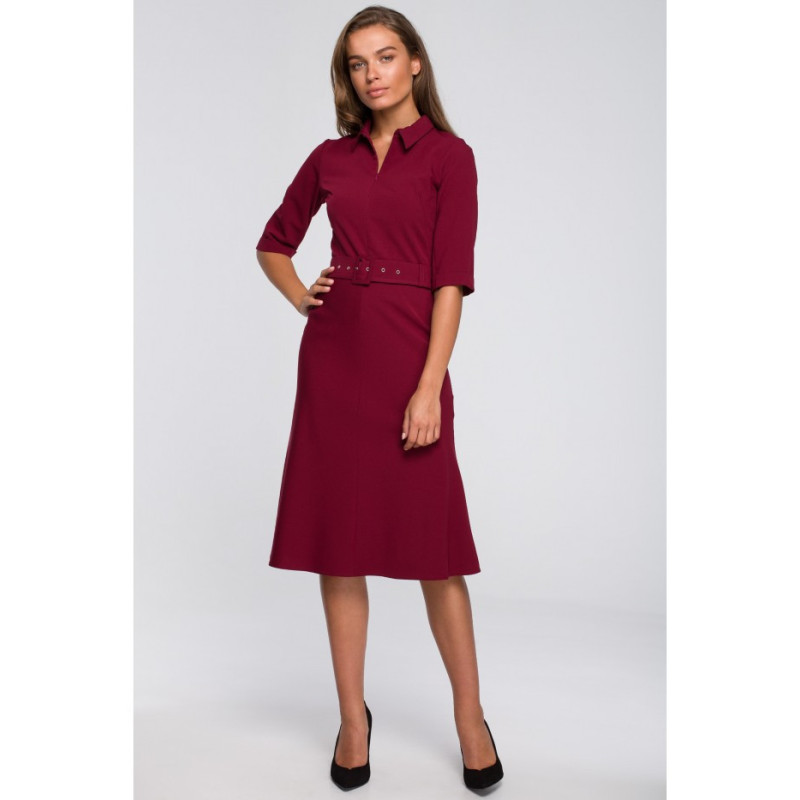 S231 Dress with collar and front zipper - maroon