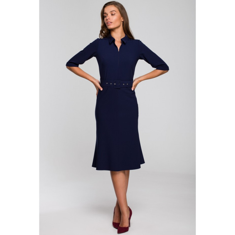 S231 Dress with collar and front zip - navy blue