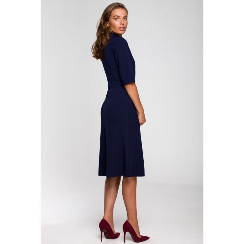 S231 Dress with collar and front zip - navy blue