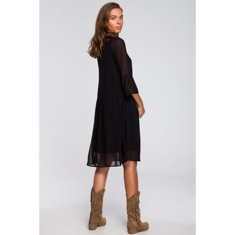 S236 Plain chiffon dress - black