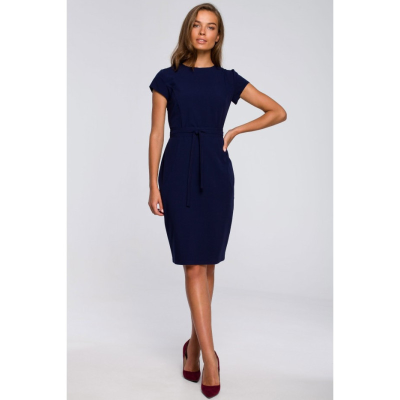 S239 Pencil dress with stitching - navy blue