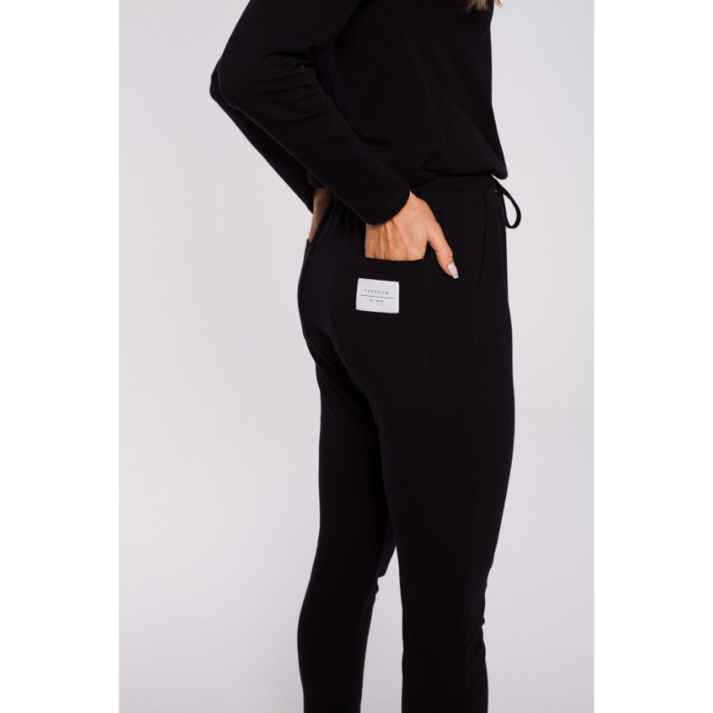 M583 Jumpsuit with Pocket and Decorative Patch - Black