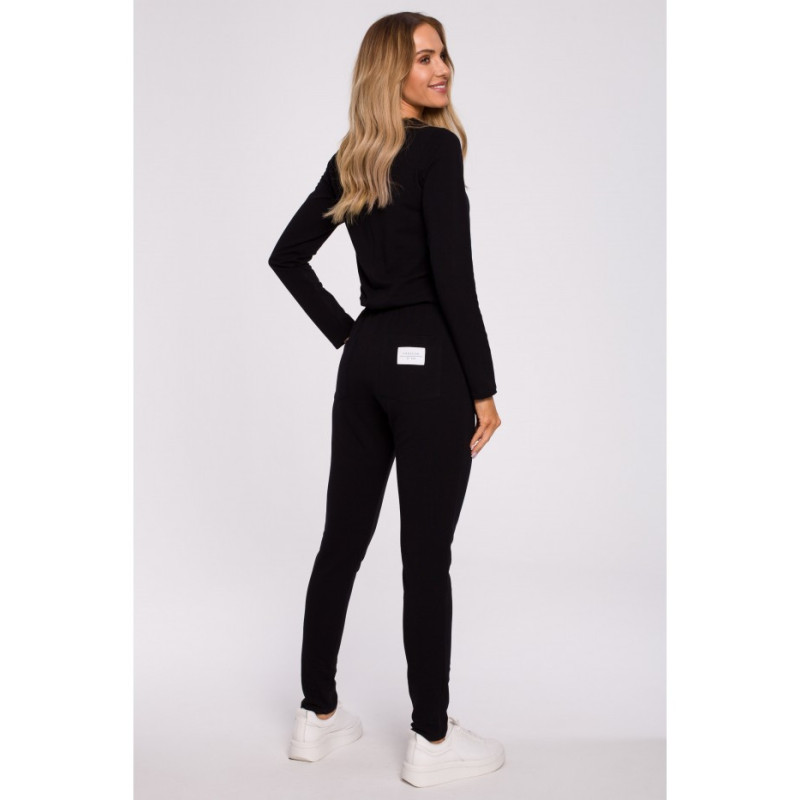 M583 Jumpsuit with Pocket and Decorative Patch - Black