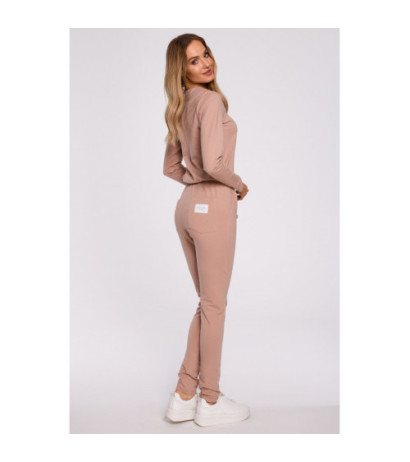 M583 Jumpsuit with Pocket and Decorative Patch - mocha