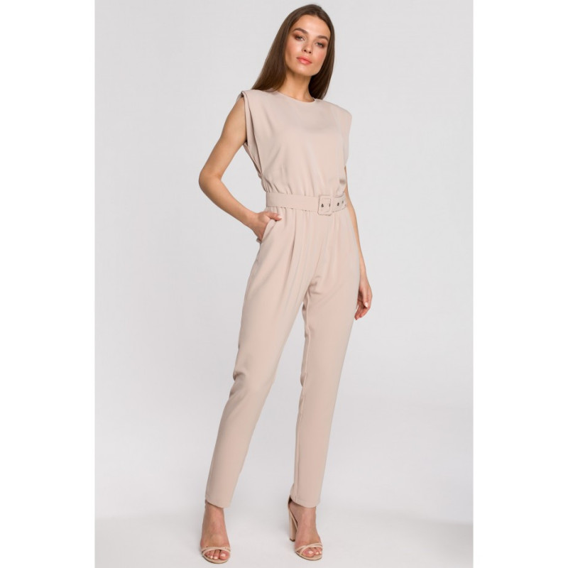 S259 Jumpsuit ar plecu spilventiņiem - bēšs