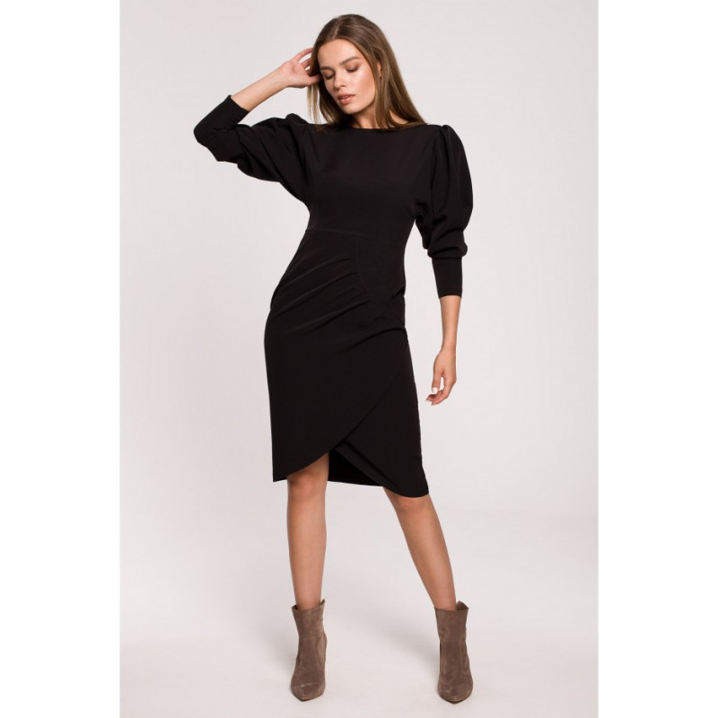 S284 Dress with buff sleeves - black