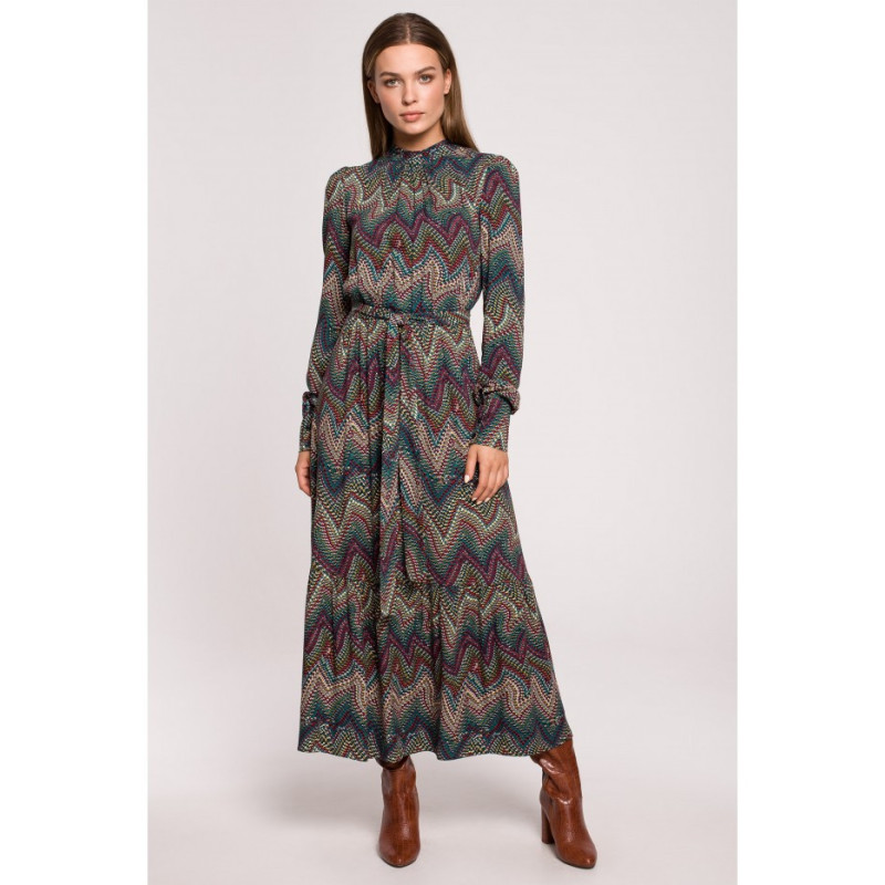 S291 Maxi dress with ruffle - Aztec print - model 2