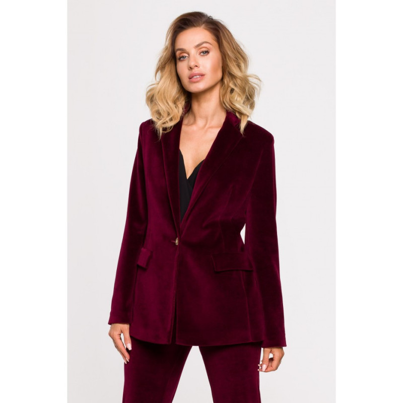 M643 Velour button-down jacket - burgundy