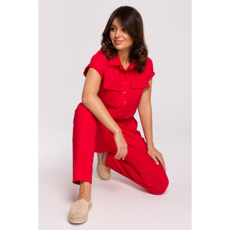 B223 Safari jumpsuit with pockets on the front - red