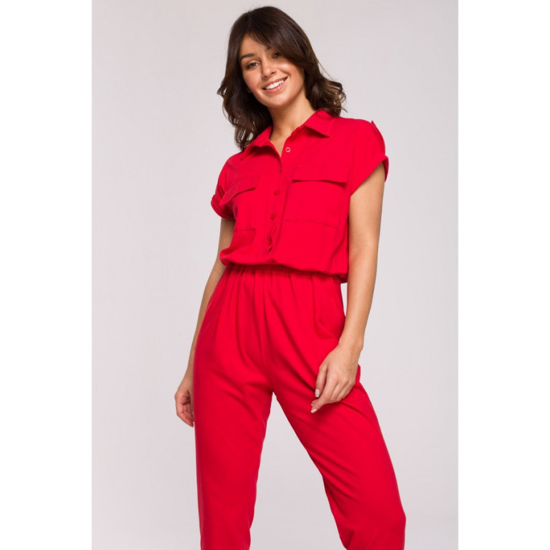 B223 Safari jumpsuit with pockets on the front - red