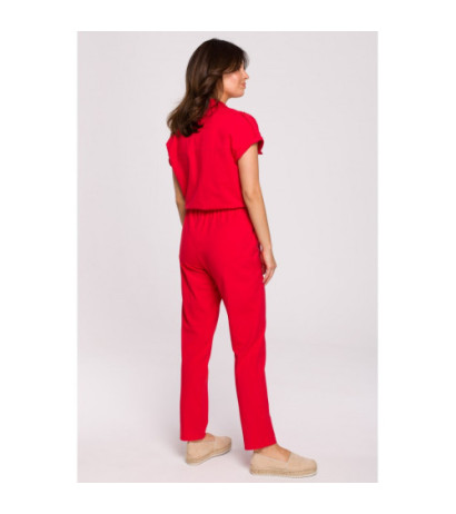 B223 Safari jumpsuit with pockets on the front - red