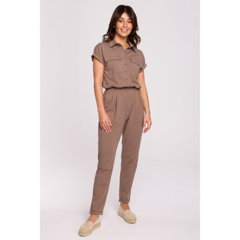 B223 Safari jumpsuit with pockets on the front - cocoa