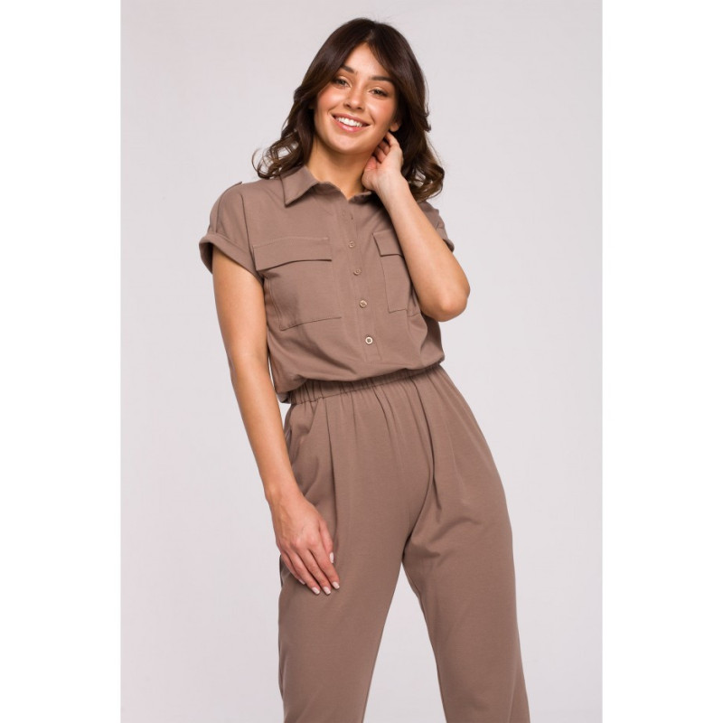 B223 Safari jumpsuit with pockets on the front - cocoa