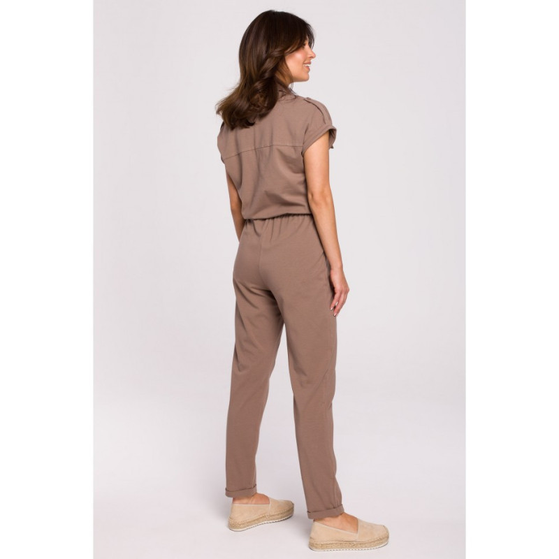 B223 Safari jumpsuit with pockets on the front - cocoa