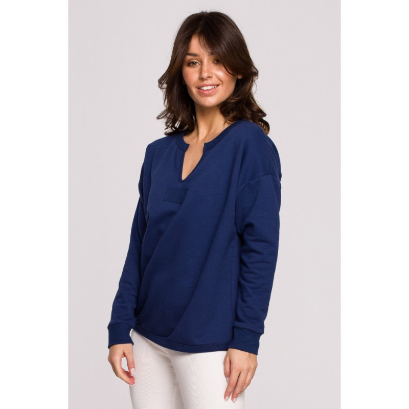 B225 Blouse with neckline - ink blue