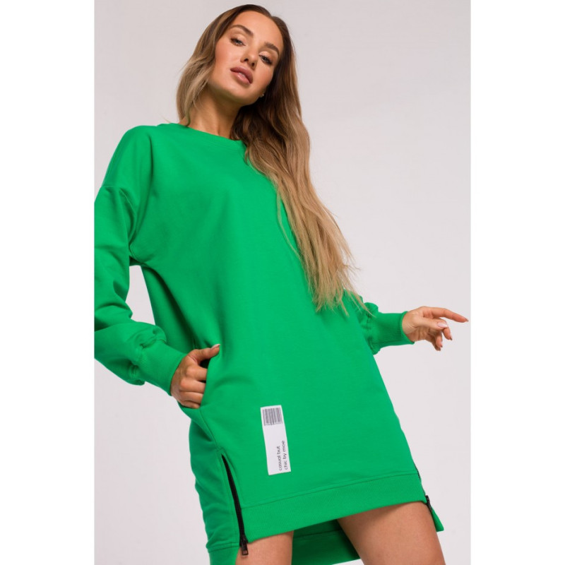 M676 Tunic with patch and decorative zippers - juicy green