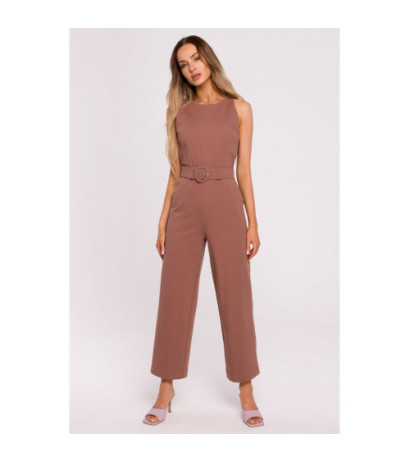 M679 Sleeveless jumpsuit with belt - chocolate