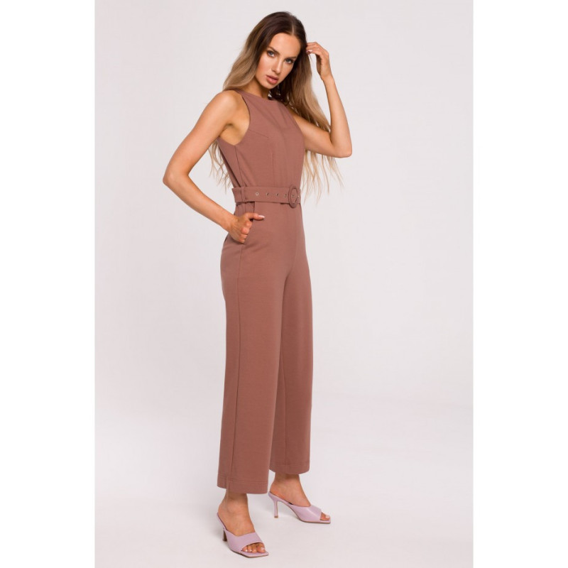 M679 Sleeveless jumpsuit with belt - chocolate