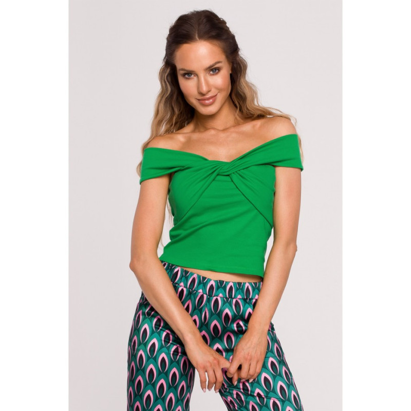 M680 Top with interlaced neckline - juicy green