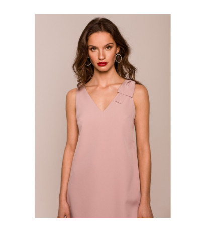 K128 Smooth dress with bow on shoulder - dirty pink