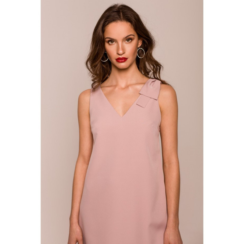 K128 Smooth dress with bow on shoulder - dirty pink