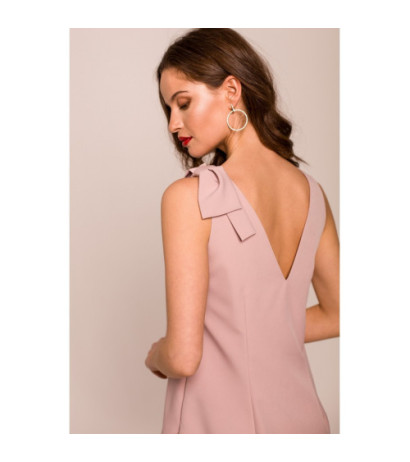 K128 Smooth dress with bow on shoulder - dirty pink