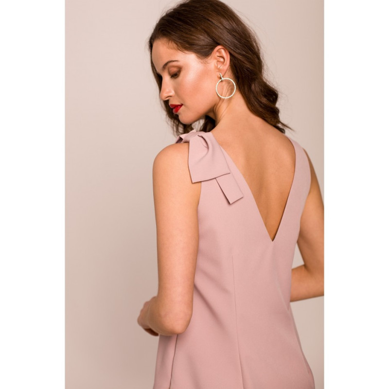 K128 Smooth dress with bow on shoulder - dirty pink