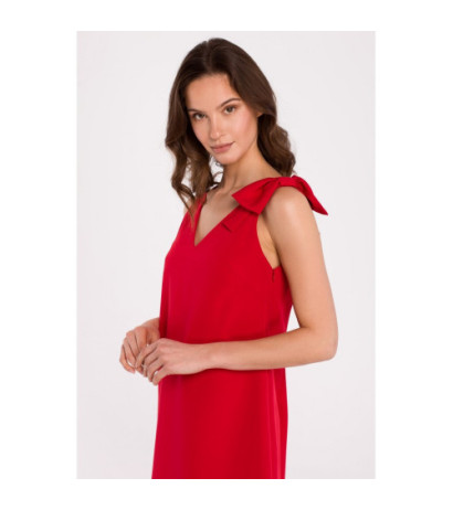 K128 Smooth dress with bow on shoulder - red