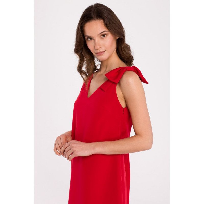 K128 Smooth dress with bow on shoulder - red