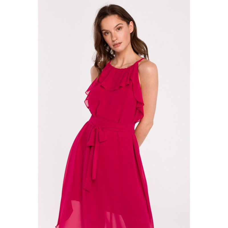 K137 Dress tied around the neck - fuchsia