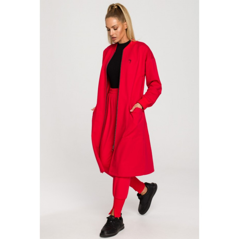 M694 Long zip sweatshirt with slit - red