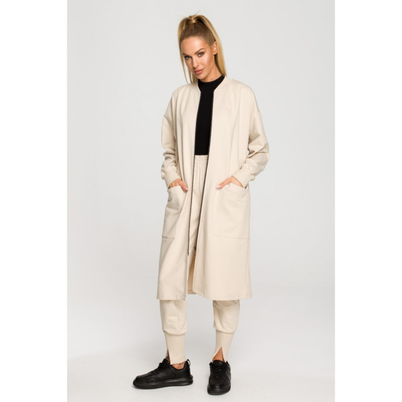 M694 Long zip sweatshirt with slit - sand-colored