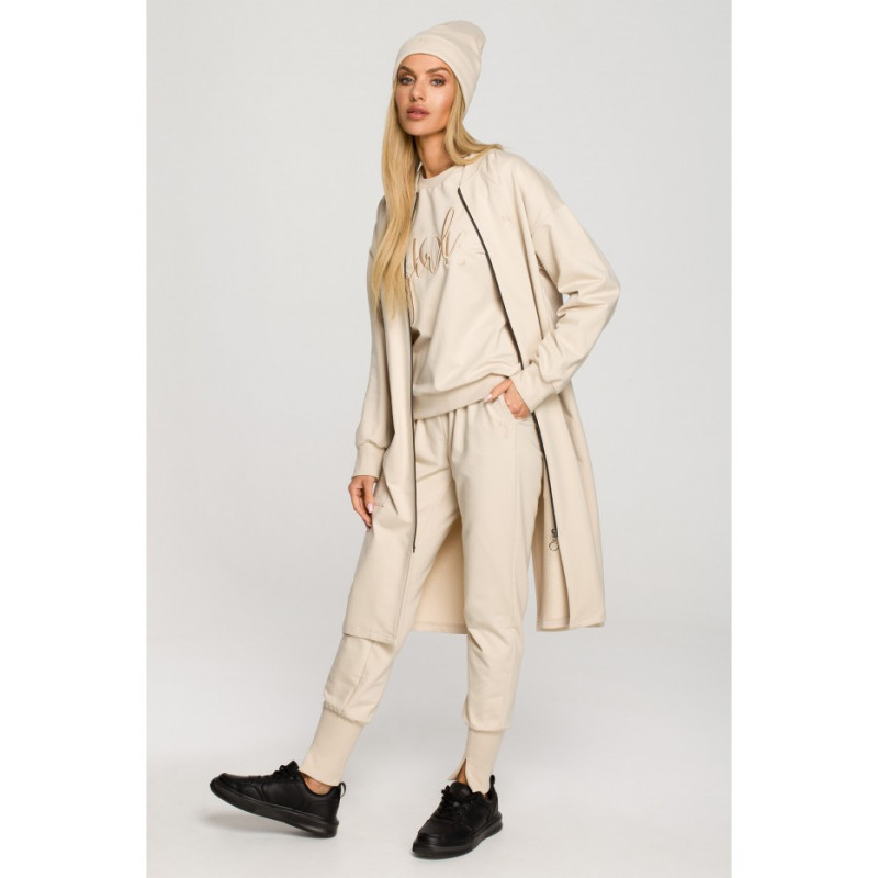 M694 Long zip sweatshirt with slit - sand-colored