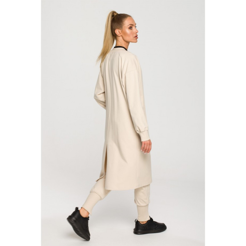 M694 Long zip sweatshirt with slit - sand-colored