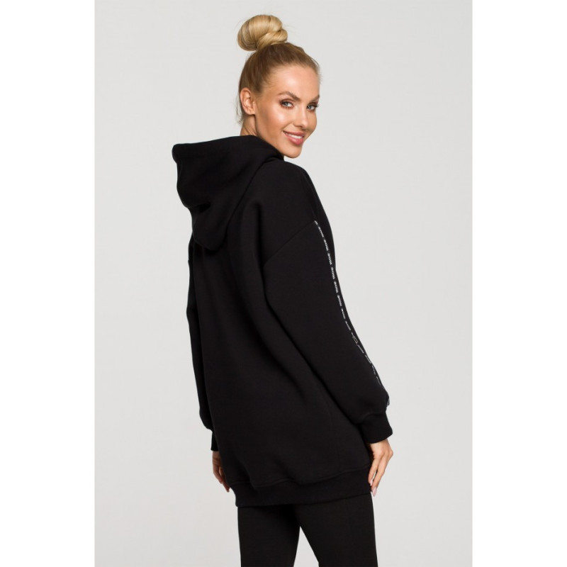 M696 Hooded sweatshirt with decorative piping - black