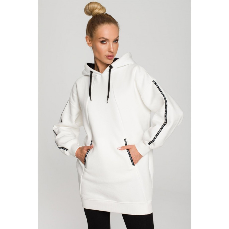 M696 Hooded sweatshirt with decorative piping - ecru