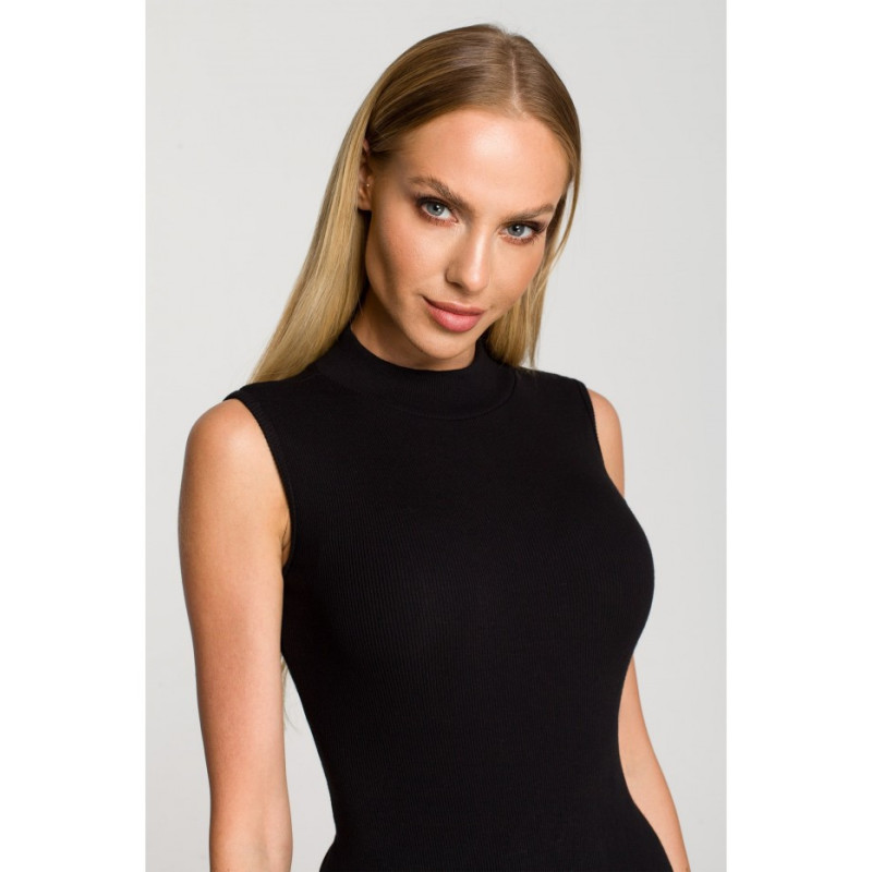 M697 Striped knit half turtleneck body - black