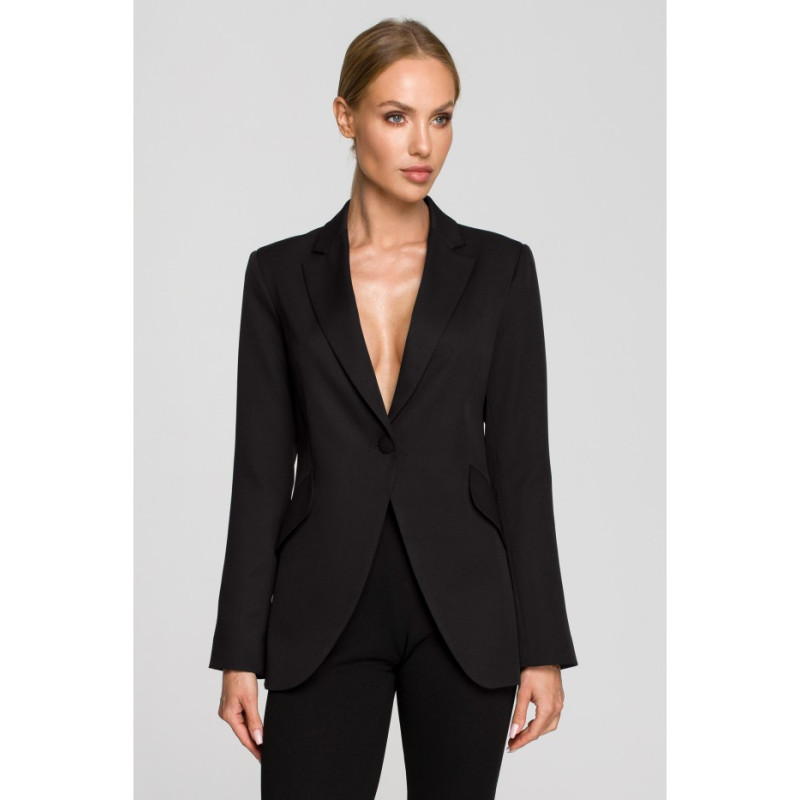 M701 One-button jacket with asymmetrical lapels - black