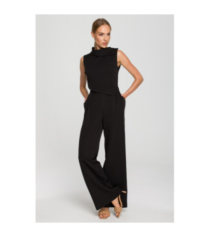 M702 Sleeveless jumpsuit with double front - black